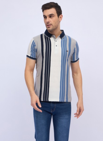 Mens Half Sleeve Cotton Striped Branded Polo T-Shirt