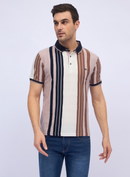 Mens Half Sleeve Cotton Striped Branded Polo T-Shirt